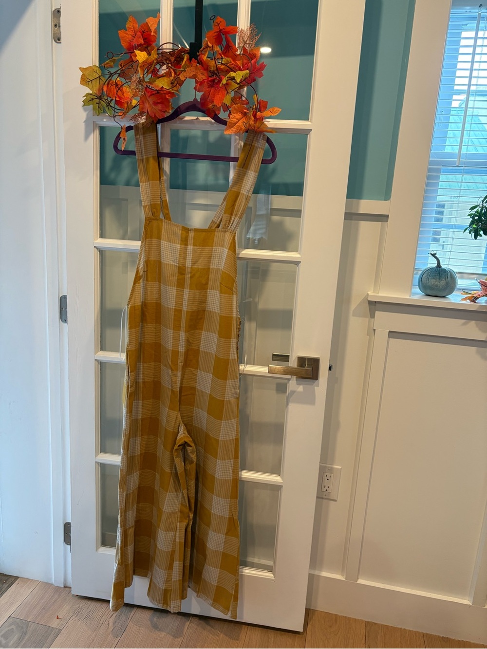 Mustard Plaid Wide-Leg Jumpsuit